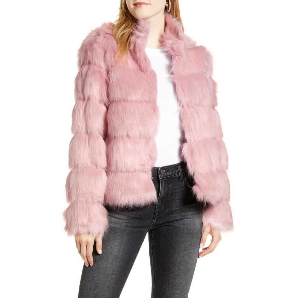 Rachel Parcell Faux Fur Tiered Pink Coat Size M